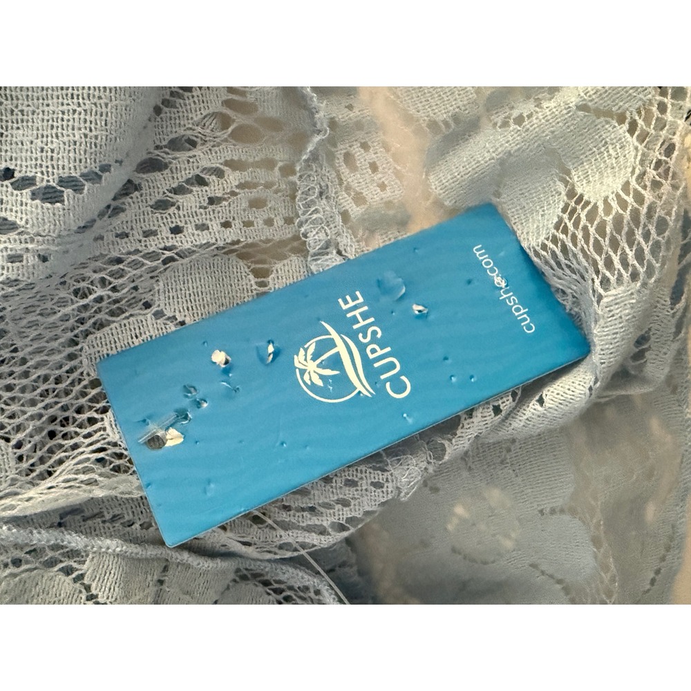 Cupshe Womens Light Blue Floral Lace Maxi Dress Boho Pom Pom Ties Size M NEW - Picture 6 of 7